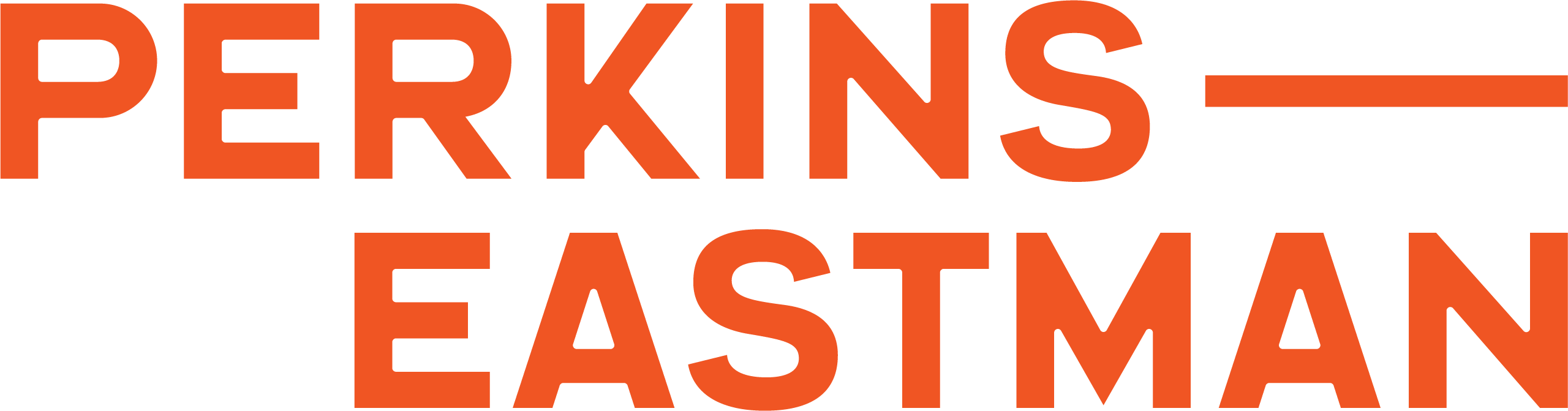 Large orange uppercase text reading “PERKINS-EASTMAN” on two lines against a white background.